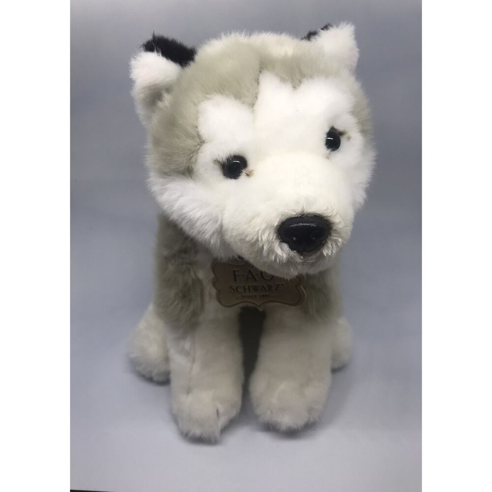 FAQ Schwarz Gray Siberian Husky Stuffed Animal Plush Toy Dog Puppy 12” Blue Eye